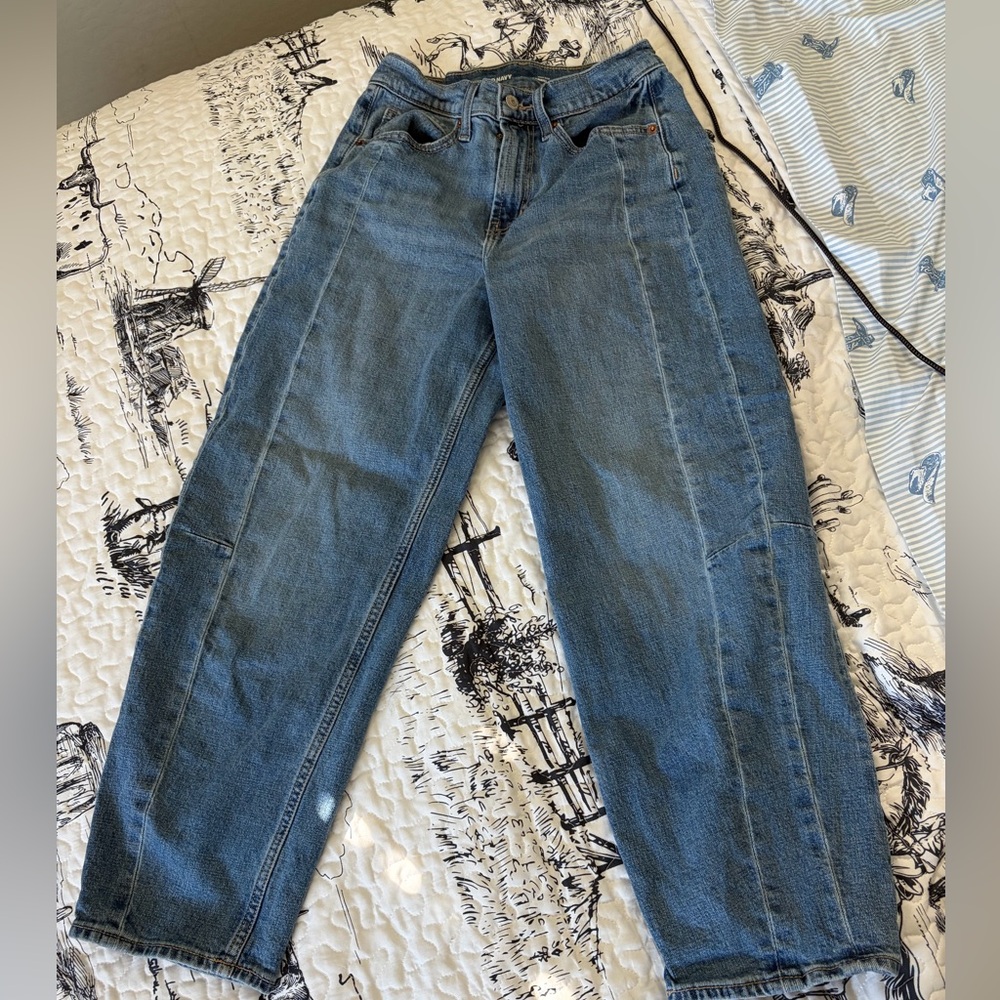 Old Navy Medium Blue High-Rise Barrel Leg Jeans